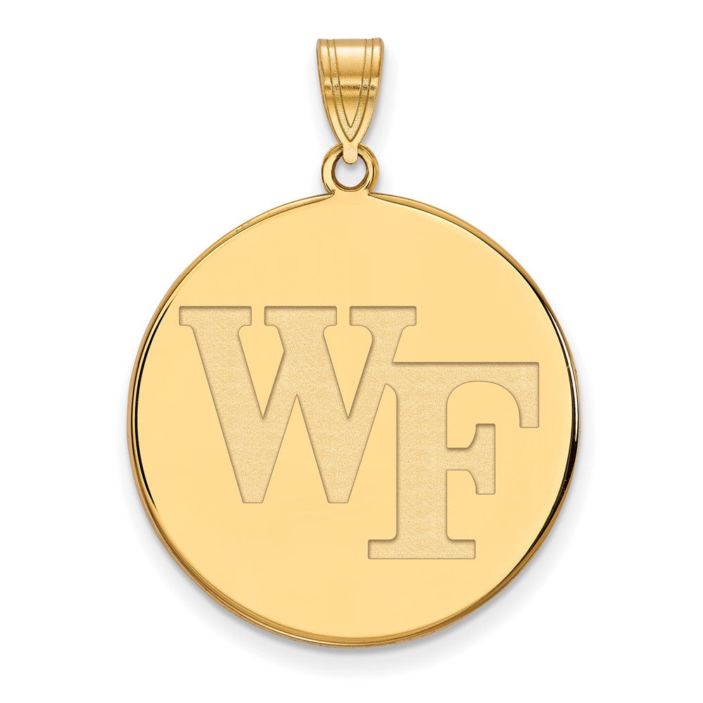 Gold Plated Sterling Silver Logoart Wake Forest University W F Extra Large Disc Pendant
