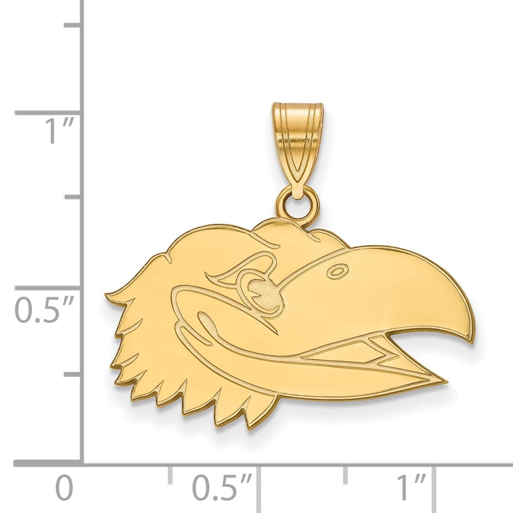 14K Yellow Gold Logoart University Of Kansas Jayhawk Medium Pendant