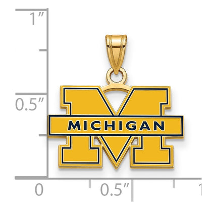 Gold Plated Sterling Silver Logoart University Of Michigan Letter M Small Blue Enameled Pendant