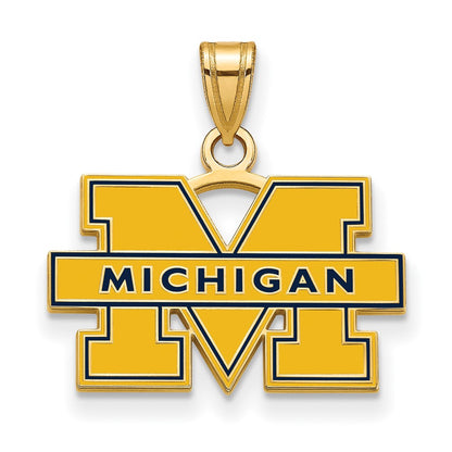 Gold Plated Sterling Silver Logoart University Of Michigan Letter M Small Blue Enameled Pendant
