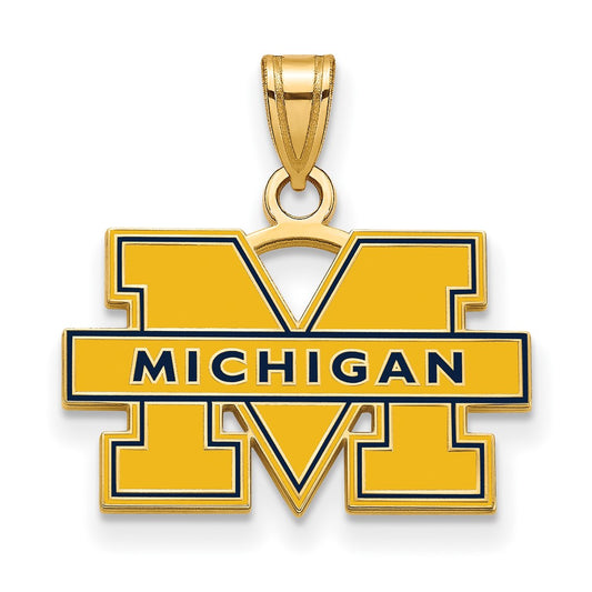14K Yellow Gold 14Ky Logoart Michigan (Univ Of) Small Blue Enamel Pendant