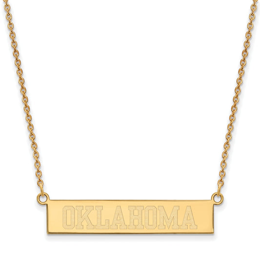 Gold Plated Sterling Silver Logoart University Of Oklahoma Small Bar 18 Inch Necklace