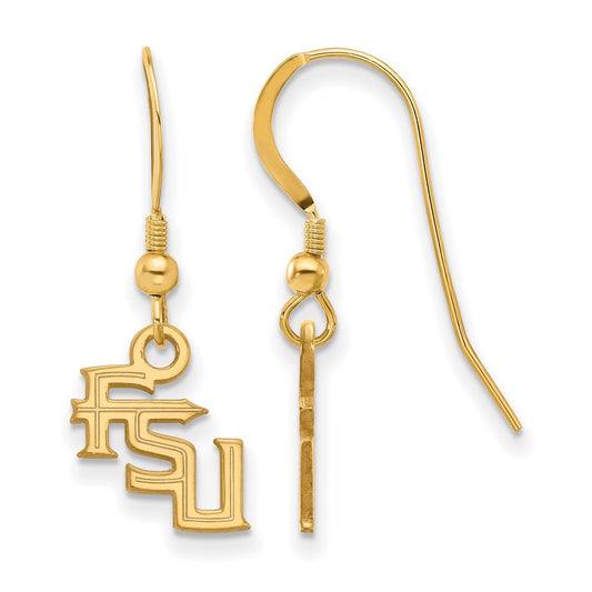 Gold Plated Sterling Silver Logoart Florida State University F S U Extra Small Dangle Wire Earrings
