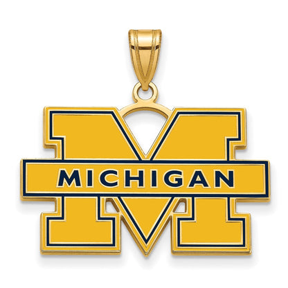 14K Yellow Gold 14Ky Logoart Michigan (Univ Of) Large Blue Enamel Pendant