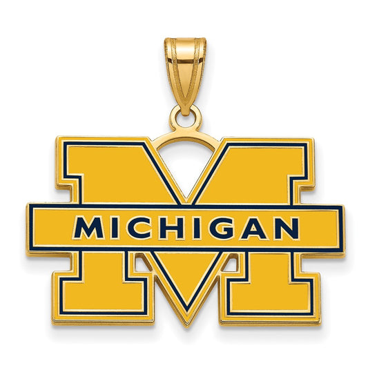 14K Yellow Gold 14Ky Logoart Michigan (Univ Of) Large Blue Enamel Pendant
