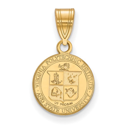 Gold Plated Sterling Silver Logoart Virginia Tech Small Crest Pendant