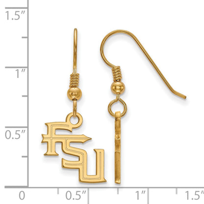 Gold Plated Sterling Silver Logoart Florida State University F S U Small Dangle Wire Earrings