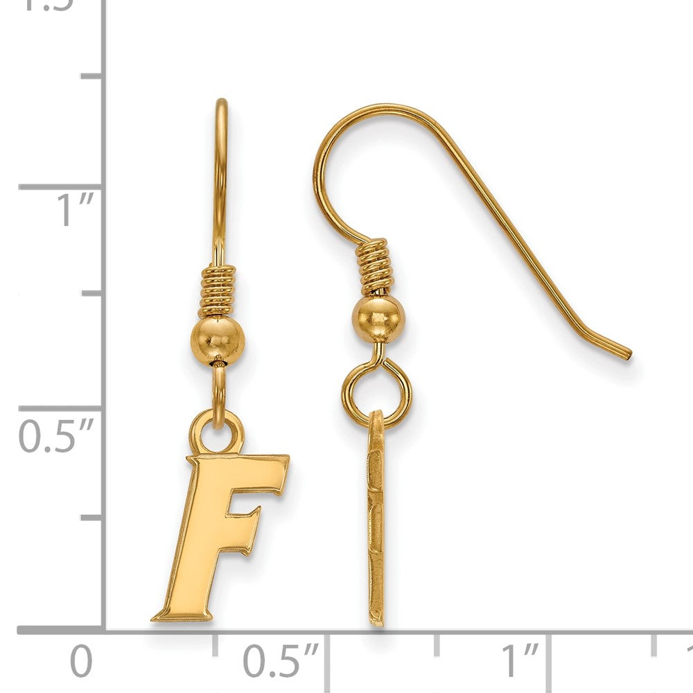 Gold Plated Sterling Silver Logoart University Of Florida Letter F Extra Small Dangle Wire Earrings