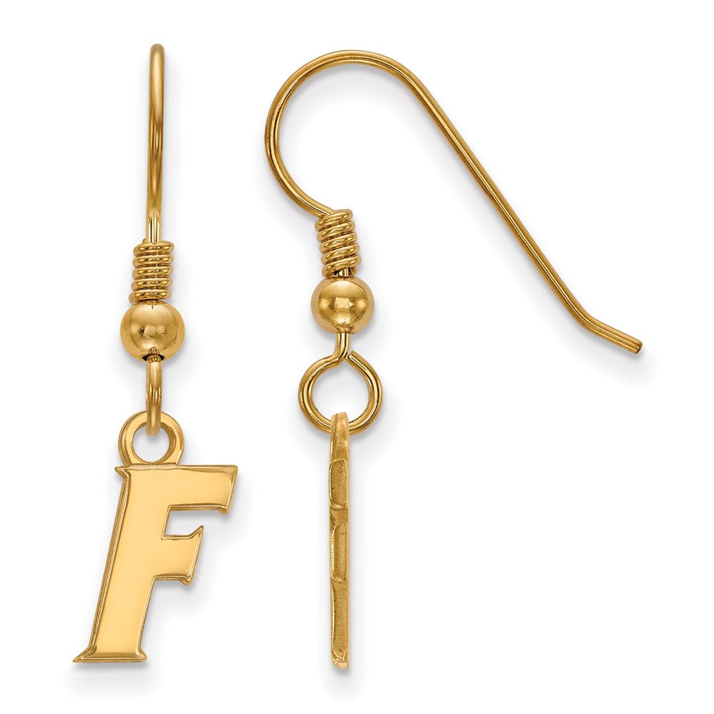 Gold Plated Sterling Silver Logoart University Of Florida Letter F Extra Small Dangle Wire Earrings