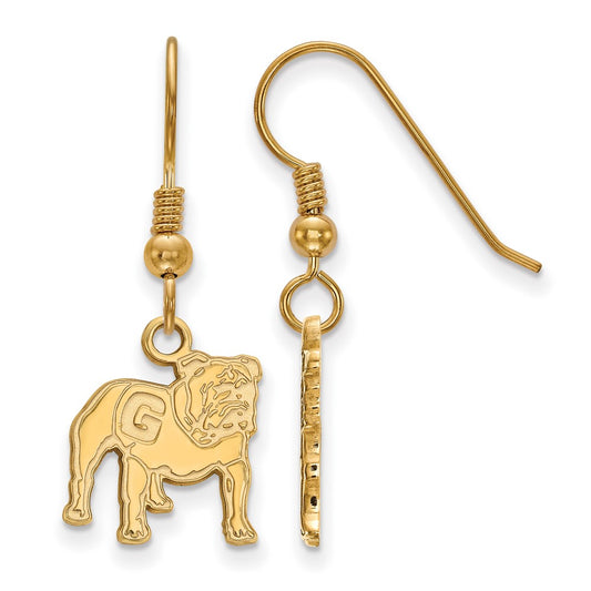 Gold Plated Sterling Silver Logoart University Of Georgia Bulldog Small Dangle Wire Earrings