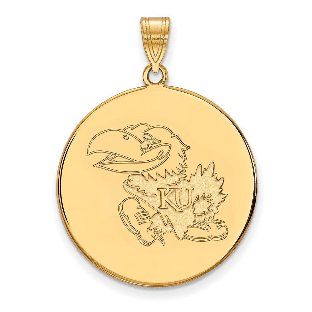 14K Yellow Gold Logoart University Of Kansas Jayhawk Extra Large Disc Pendant