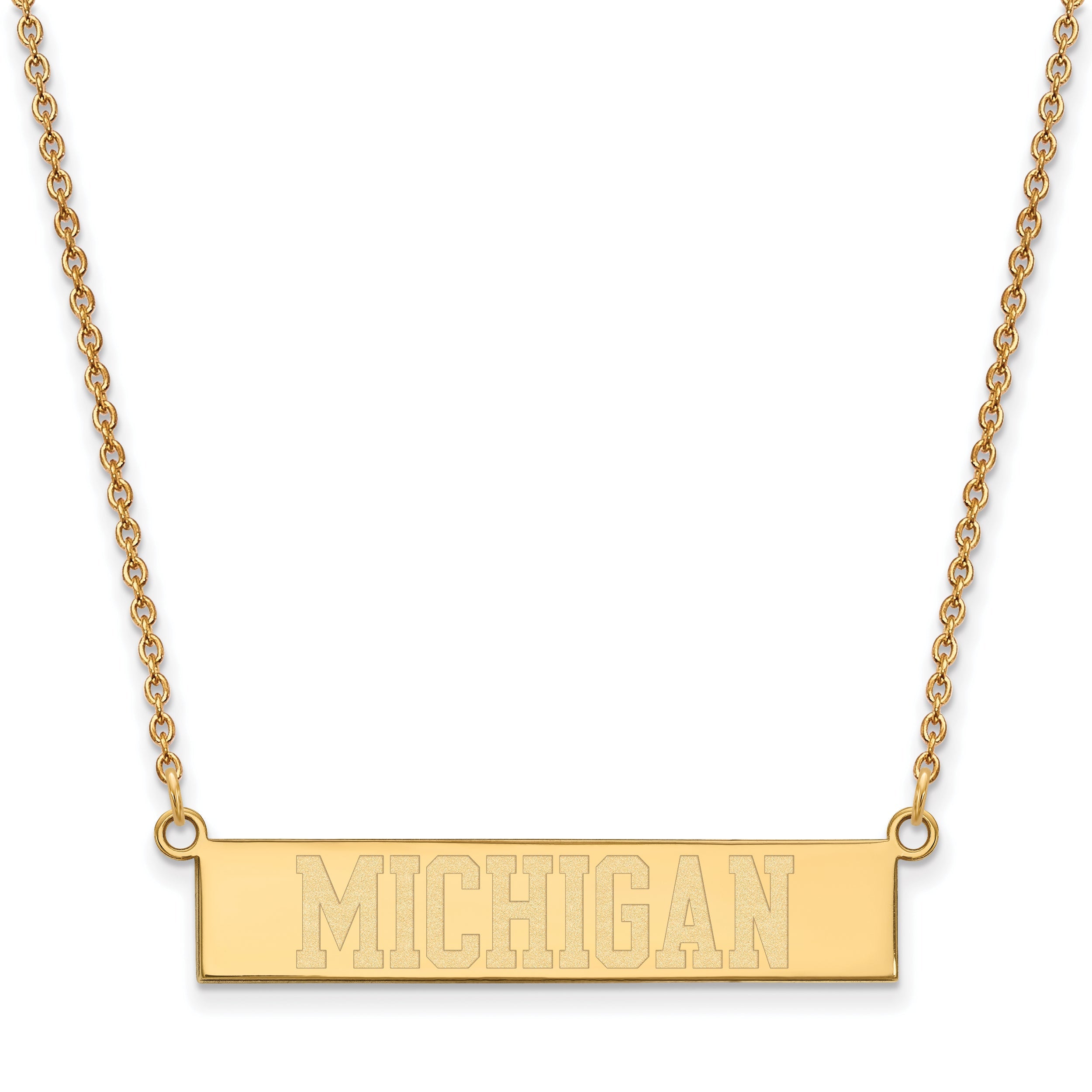 Gold Plated Sterling Silver Logoart The University Of Michigan Small Bar 18 Inch Necklace