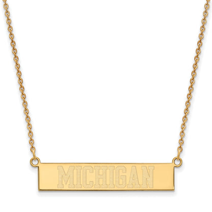 Gold Plated Sterling Silver Logoart The University Of Michigan Small Bar 18 Inch Necklace