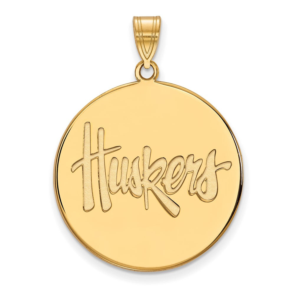 Gold Plated Sterling Silver Logoart University Of Nebraska Huskers Extra Large Disc Pendant