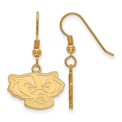 Gold Plated Sterling Silver Logoart University Of Wisconsin Badger Small Dangle Wire Earrings