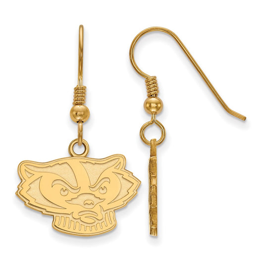 Gold Plated Sterling Silver Logoart University Of Wisconsin Badger Small Dangle Wire Earrings