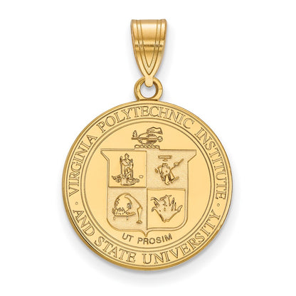 Gold Plated Sterling Silver Logoart Virginia Tech Large Crest Pendant