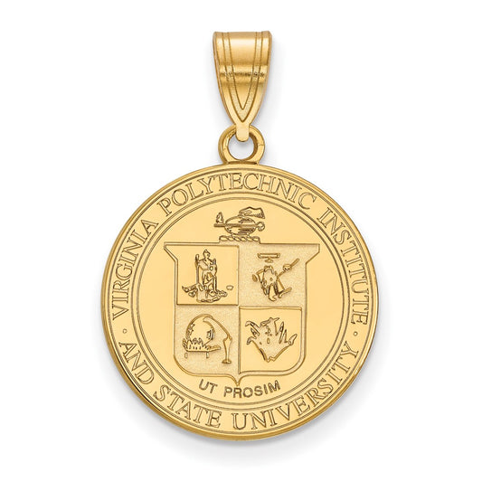 Gold Plated Sterling Silver Logoart Virginia Tech Large Crest Pendant