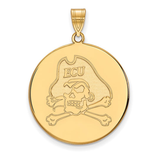 Gold Plated Sterling Silver Logoart East Carolina University Pirate Extra Large Disc Pendant