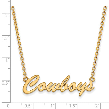 Gold Plated Sterling Silver Logoart Oklahoma State University Cowboys Script Medium Pendant 18 Inch Necklace