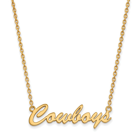 Gold Plated Sterling Silver Logoart Oklahoma State University Cowboys Script Medium Pendant 18 Inch Necklace