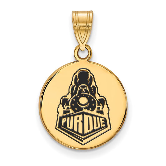 Gold Plated Sterling Silver Logoart Purdue University Boilermakers Train Logo Medium Enameled Disc Pendant