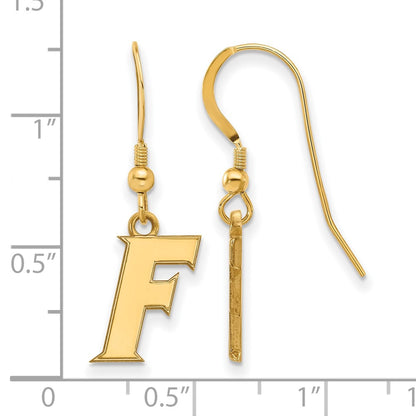 Gold Plated Sterling Silver Logoart University Of Florida Letter F Small Dangle Wire Earrings
