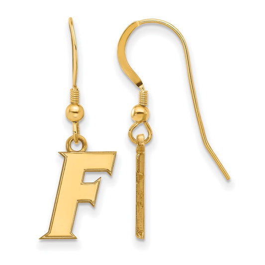 Gold Plated Sterling Silver Logoart University Of Florida Letter F Small Dangle Wire Earrings