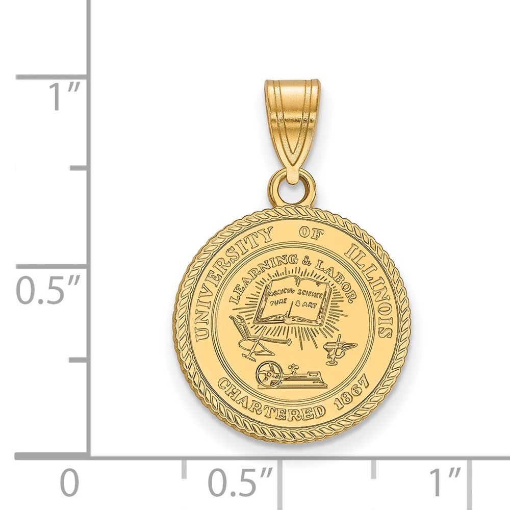 Gold Plated Sterling Silver Logoart University Of Illinois Medium Crest Pendant