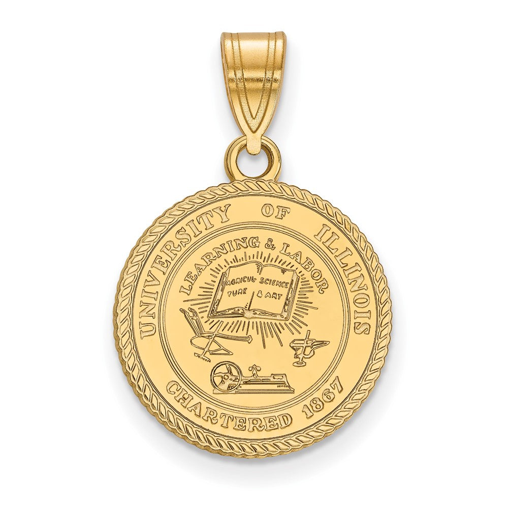 Gold Plated Sterling Silver Logoart University Of Illinois Medium Crest Pendant
