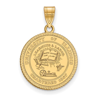 Gold Plated Sterling Silver Logoart University Of Illinois Large Crest Pendant