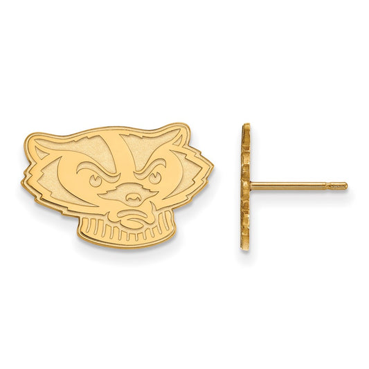 14K Yellow Gold Logoart University Of Wisconsin Badger Small Post Earrings