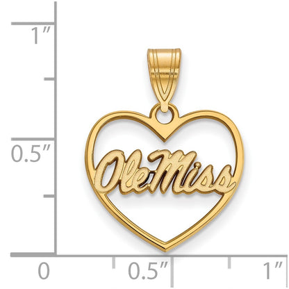 Gold Plated Sterling Silver Logoart University Of Mississippi Ole Miss Heart Pendant