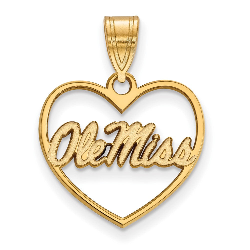 Gold Plated Sterling Silver Logoart University Of Mississippi Ole Miss Heart Pendant