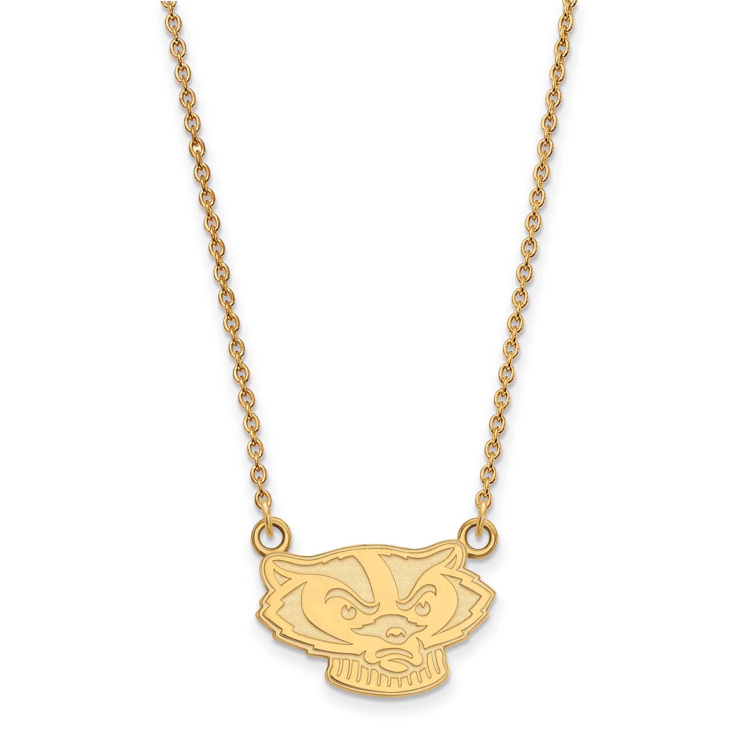 Gold Plated Sterling Silver Logoart University Of Wisconsin Badger Small Pendant 18 Inch Necklace