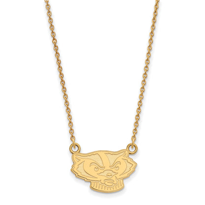 Gold Plated Sterling Silver Logoart University Of Wisconsin Badger Small Pendant 18 Inch Necklace