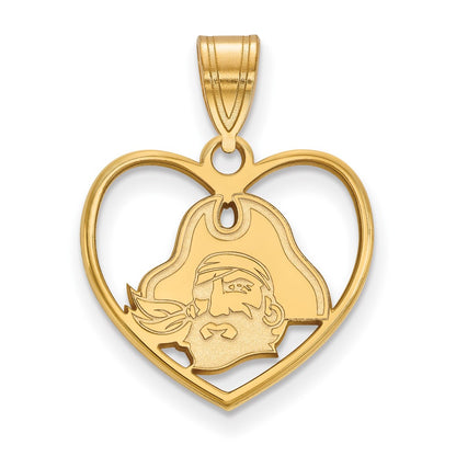 Gold Plated Sterling Silver Logoart East Carolina University Pirate Heart Pendant