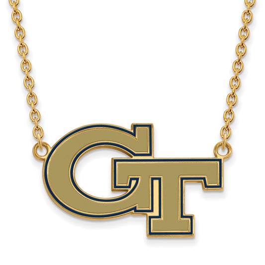 Gold Plated Sterling Silver Logoart Georgia Institute Of Technology G T Large Enameled Pendant 18 Inch Necklace