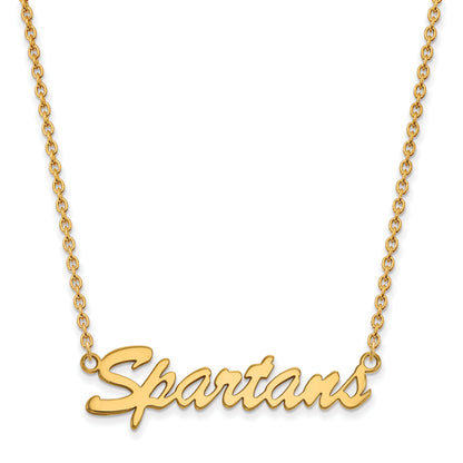 Gold Plated Sterling Silver Logoart Michigan State University Spartans Script Medium Pendant 18 Inch Necklace