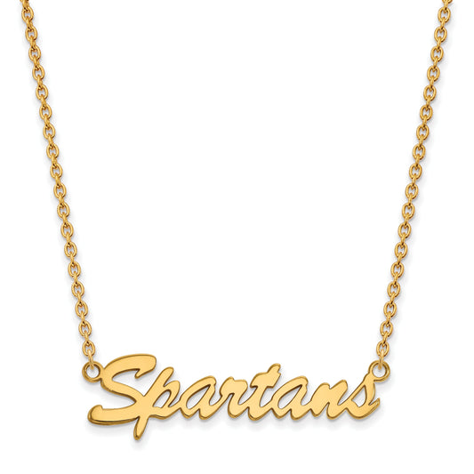 Gold Plated Sterling Silver Logoart Michigan State University Spartans Script Medium Pendant 18 Inch Necklace