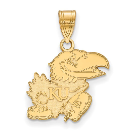 14K Yellow Gold Logoart University Of Kansas Jayhawk Medium Pendant