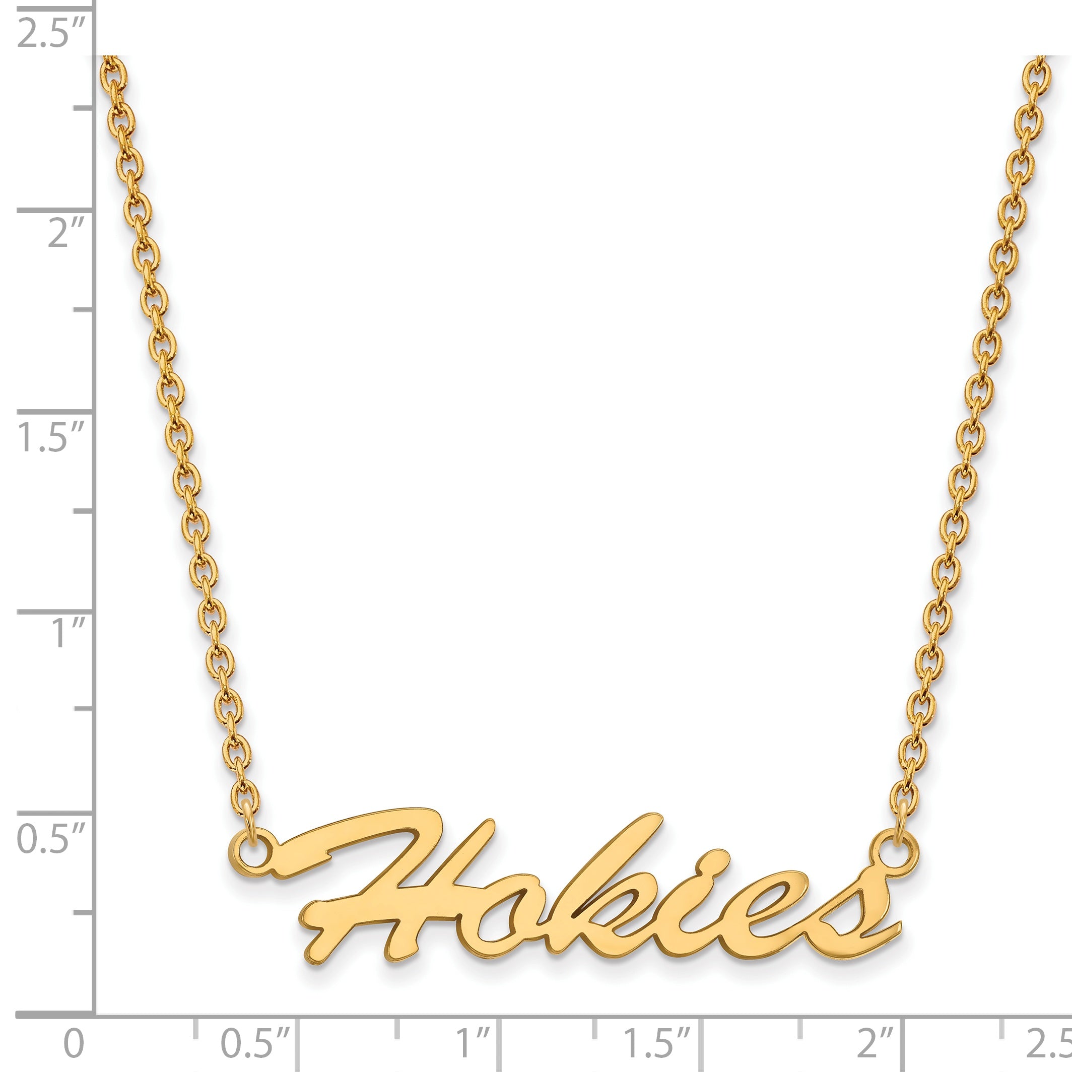 Gold Plated Sterling Silver Logoart Virginia Tech Hokies Script Medium Pendant 18 Inch Necklace