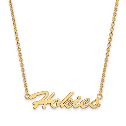 Gold Plated Sterling Silver Logoart Virginia Tech Hokies Script Medium Pendant 18 Inch Necklace