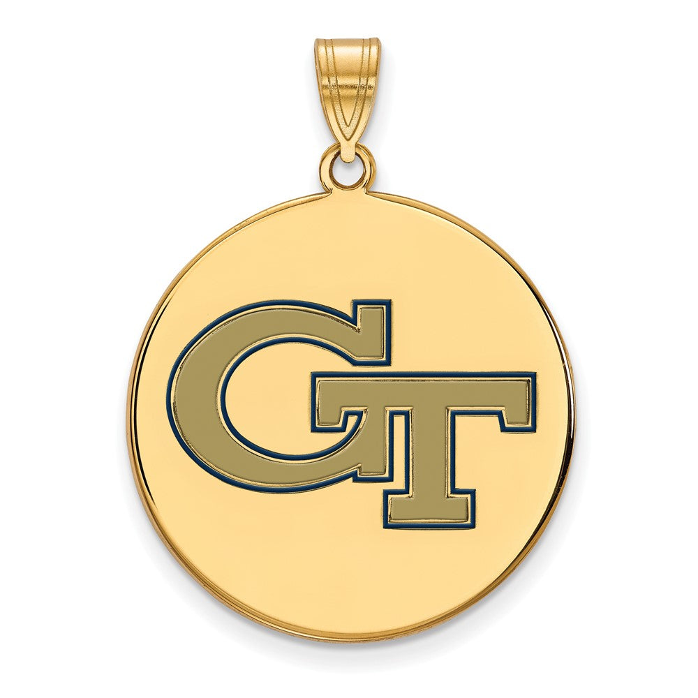 Gold Plated Sterling Silver Logoart Georgia Institute Of Technology G T Extra Large Enameled Disc Pendant