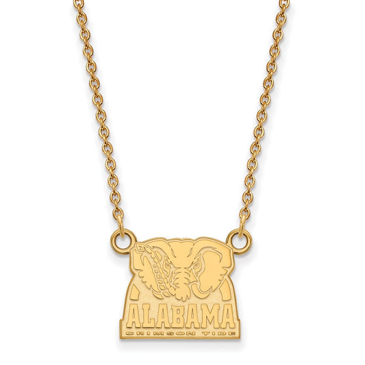 Gold Plated Sterling Silver Logoart University Of Alabama Elephant Small Pendant 18 Inch Necklace