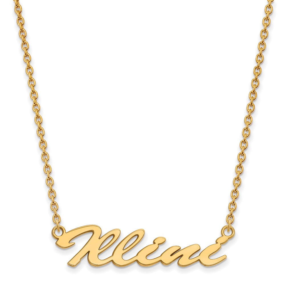 Gold Plated Sterling Silver Logoart University Of Illinois Medium Illini Script Pendant 18 Inch Necklace