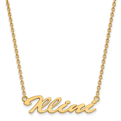 Gold Plated Sterling Silver Logoart University Of Illinois Medium Illini Script Pendant 18 Inch Necklace