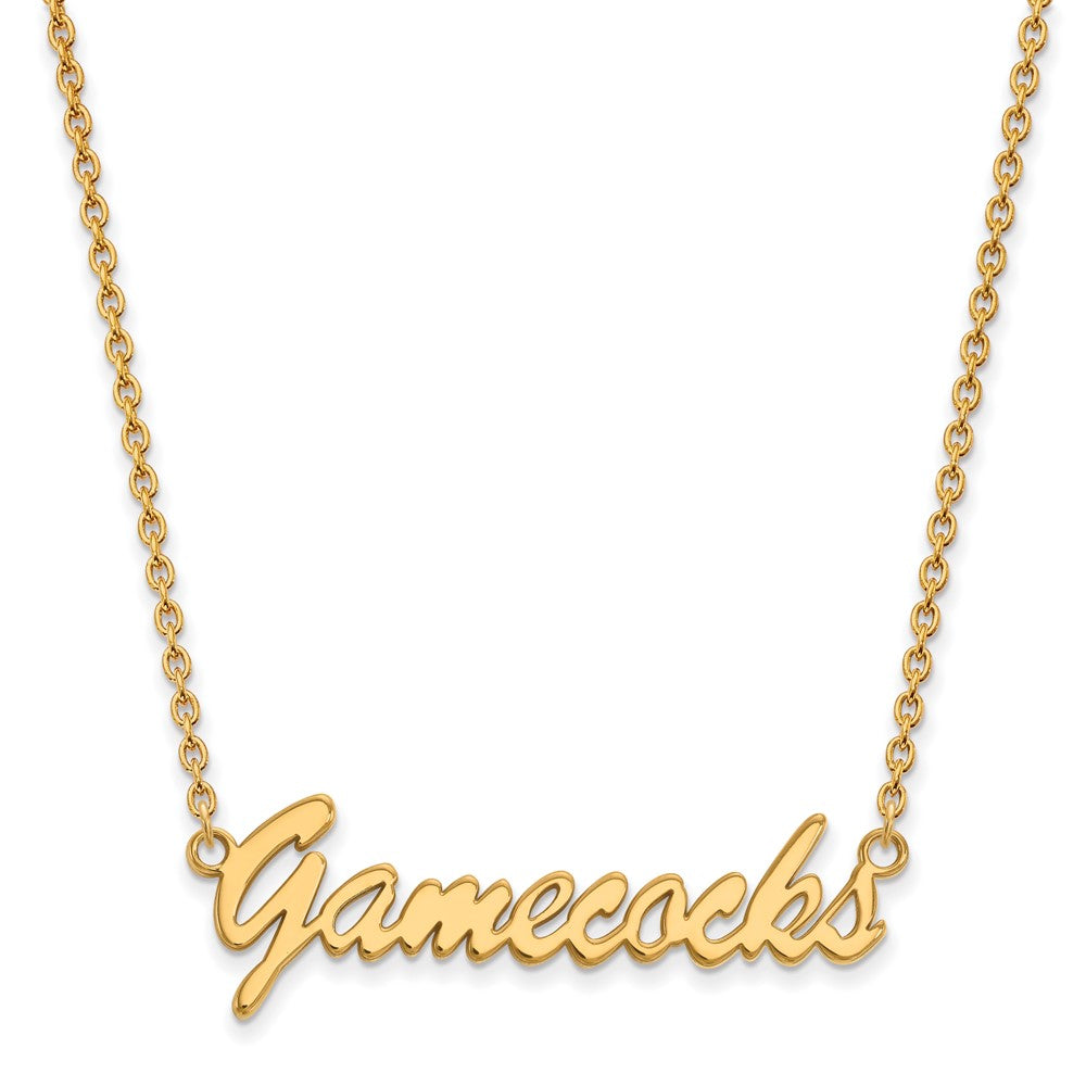 Gold Plated Sterling Silver Logoart U Of South Carolina Gamecocks Script Medium Pendant 18 Inch Necklace