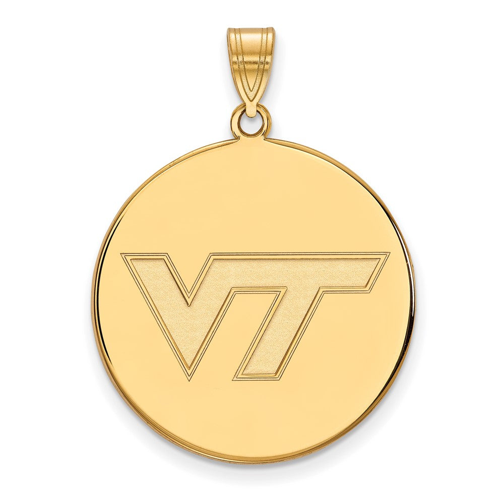 Gold Plated Sterling Silver Logoart Virginia Tech V T Extra Large Disc Pendant