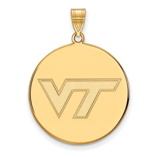 Gold Plated Sterling Silver Logoart Virginia Tech V T Extra Large Disc Pendant